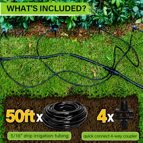 Bonviee 50FT 5/16 Inch Mainline Tubing with 6-Way Couplers, 4-Pack - size: 50FT - 5/16" Tubing