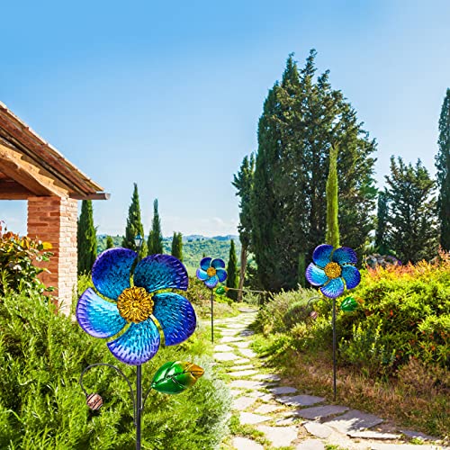 Viveta 2 Pack Wind Spinners with Metal Stake, Outdoor Garden Pinwheels - color: B-blue-2 Pack
