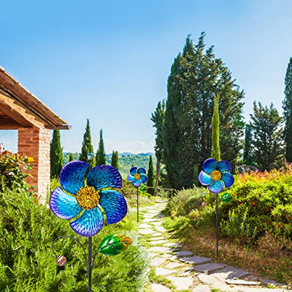 Viveta 2 Pack Wind Spinners with Metal Stake, Outdoor Garden Pinwheels - color: B-blue-2 Pack