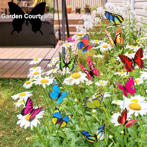 Augshy 75 Pcs Butterfly Decoration Stakes Garden Butterfly Wing Width 3.5in Ornaments for Indoor/Outdoor Christmas Decor - style: Single Layer