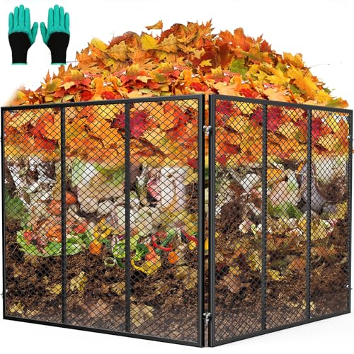 Large Compost Bin, 172 Gallon Metal Wire Mesh Composter for Outdoor, Waterproof Composting Bin with Rust-Proof Coating, Easy Assembly Compost Bin for Garden, Yard, Kitchen Waste, Leaves, 37x37x30 in