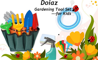 Kids Gardening Tool Set – Garden Tools Kit Includes Shovel, Rake, Fork Trowel, Children Garden Kit with Sun Hat, Apron, Gloves, Tote Bag, Sprayer and Bucket, Outdoor Play Toy Gift for Kid
