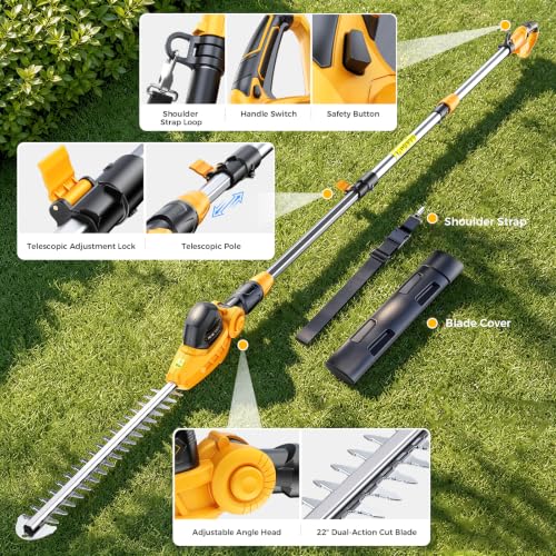 Ecarke Pole Hedge Trimmer Cordless Compatible with DeWalt 20V (Tool Only) - color: Yellow