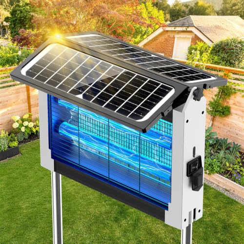 Solar Bug Zapper Outdoor, 4500V Mosquito Zapper with Dual Solar Panels - color: White