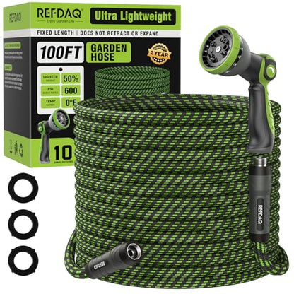 Garden Hose 100ft, Flexible Ultra Lightweight Durable, Kink-Free Water Hose with 10 Function Sprayer - Non-Shrinking, Easy to Store, All-Weather, High-Pressure - size: 100ft