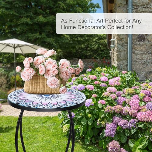 VCUTEKA Outdoor Side Table,14" Patio Accent Table Bistro Coffee End Table - color: Flower