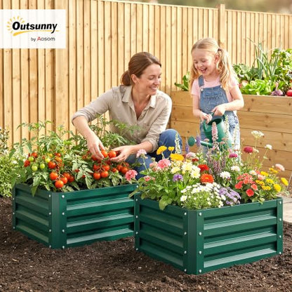 Outsunny 2 Piece 2' x 2' x 1' Galvanized Raised Garden Bed, Green - color: Green