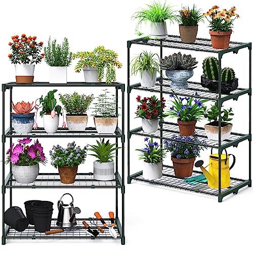 Ohuhu Plant Greenhouse Shelves 4 Tier 2 Pack Extra-Wide Stable Green House Shelving for Outdoor, 31x18x42 Inch Portable Rustproof Metal Shelf Plant Stand Rack Greenhouse Accessories - size: 31 x 18 x 42 inch