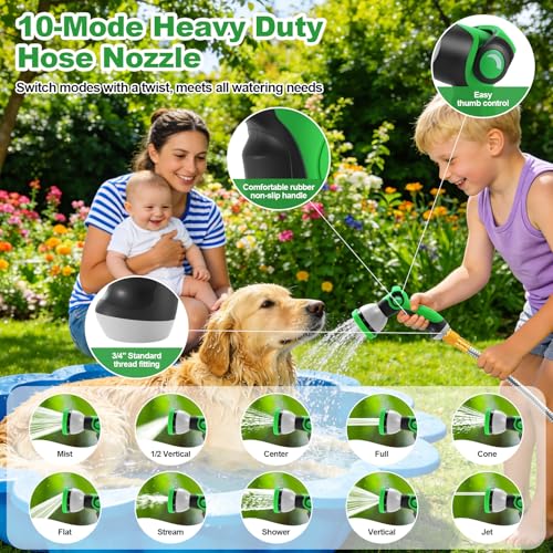 Garden Hose 50FT, Stainless Steel Metal Water Hose with 10-Function Nozzle - color: Silver