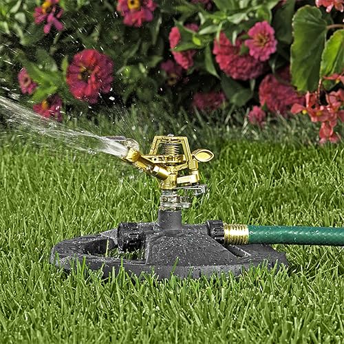 Melnor 65195AMZ Deluxe Pulsating Lawn Sprinkler, 85 ft. Diameter Coverage, Adjustable Watering Pattern, Metal Spray Head, Weighted Sled Base, Grey - style: Weighted Base