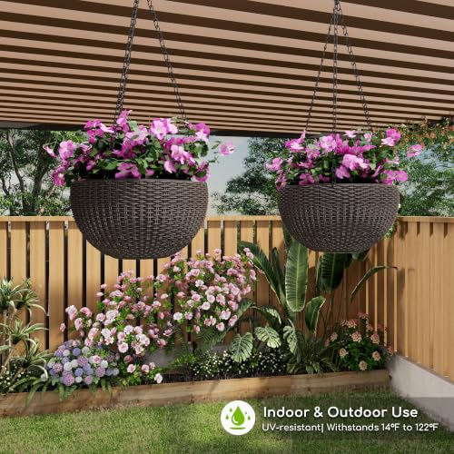 2 Pack 13.5" Self-Watering Hanging Baskets, Brown - color: Brown