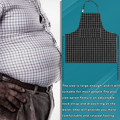 LOLOMLO Oversize Canvas Cotton Apron, Extra Large Aprons with Long Strap, Adjustable Neck Tear Resistant Plus Size aprons - color: Black Check