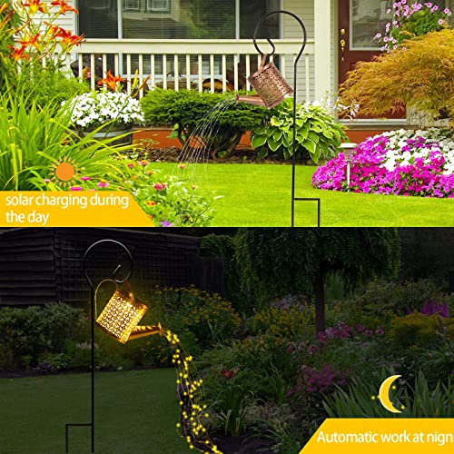 Solar Watering Can with Lights, Small Outdoor Lanterns Hanging Waterproof Garden Decor, Retro Metal Kettle Solar Light for Table Patio Yard Pathway Walkway (with Install String Light)