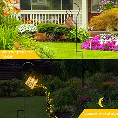 Solar Watering Can with Lights, Small Outdoor Lanterns Hanging Waterproof Garden Decor, Retro Metal Kettle Solar Light for Table Patio Yard Pathway Walkway (with Install String Light)