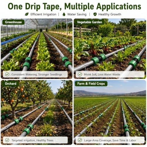 Tondiamo 500 ft 5/8" Drip Tape Irrigation Kit 16 Mil 6" Spacing, Blue - color: Blue