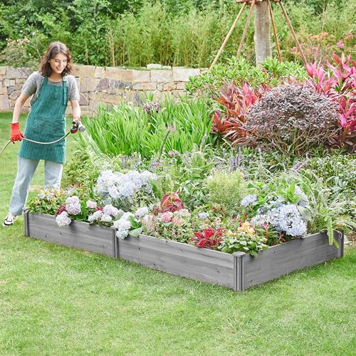 Yaheetech Wooden Raised Garden Bed Outdoor Planter Box, Gray - color: Gray, size: 8ft x 4ft