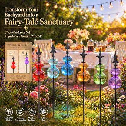 Tandefio 6 Pcs Colorful Blown Glass Garden Stakes Metal Yard Decoration