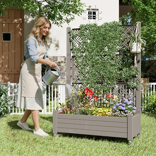 Fancyango Raised Garden Bed with Wheels 61.2" Hx2 - Gray - color: Gray, size: 61.2"Hx2