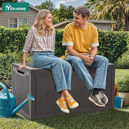 YITAHOME 100 Gallon Resin Deck Box - color: Dark Brown, size: 100 gallon