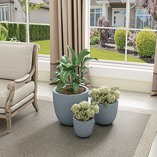 Kante Set of 3 Blue Gray Concrete Bowl Planters 18" 14" 10" Dia - color: Gray, size: 18"d + 14"d + 10"d