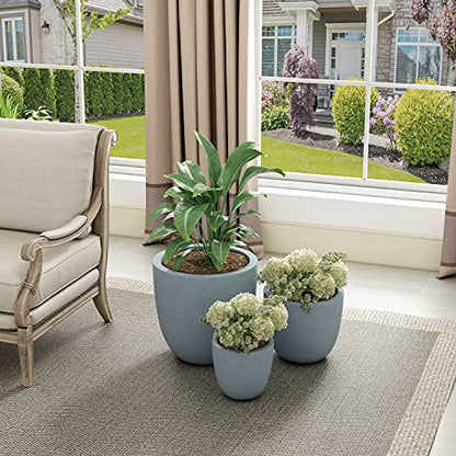 Kante Set of 3 Blue Gray Concrete Bowl Planters 18" 14" 10" Dia - color: Gray, size: 18"d + 14"d + 10"d