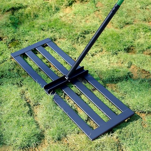 Lawn Leveling Rake, 30x10 Stainless Steel Leveler with 78" Handle - color: Light green