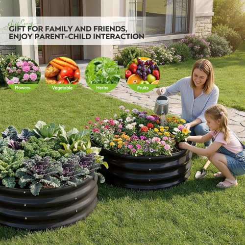 Galvanized Raised Garden Bed, 2 PCS 3x3x1ft Round Planter Grey - color: Gray, size: 3x3x1ft