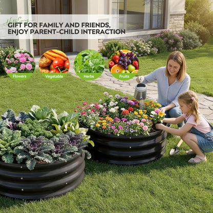 Galvanized Raised Garden Bed, 2 PCS 3x3x1ft Round Planter Grey - color: Gray, size: 3x3x1ft