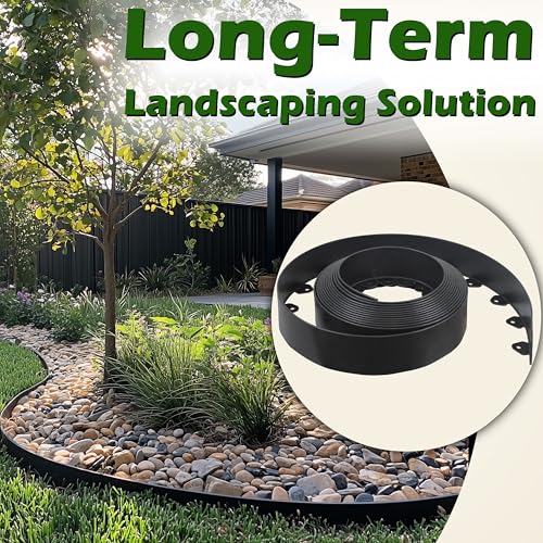 Gardzen 60-Foot x 3-Inch Landscape Edging Garden Border with 60 Spikes - color: Black, size: 3IN-60FT