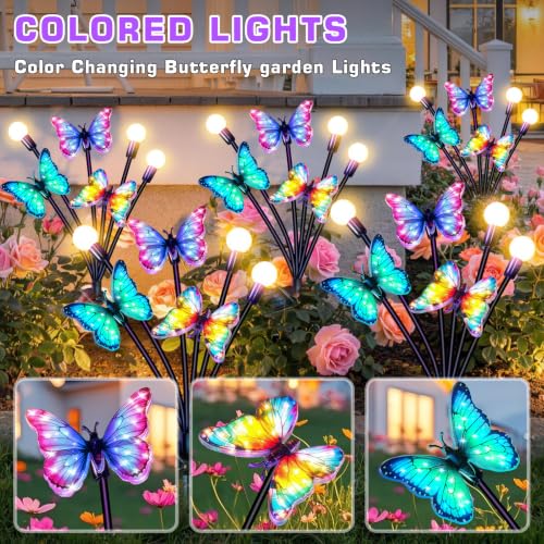 Solar Garden Lights Outdoor, Butterfly Firefly Lights 2 Pack, Waterproof - color: Butterfly Firefly, size: 2 Pack