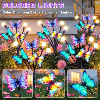 Solar Garden Lights Outdoor, Butterfly Firefly Lights 2 Pack, Waterproof - color: Butterfly Firefly, size: 2 Pack