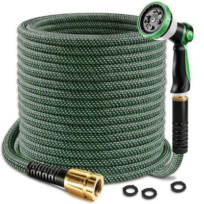 25FT Garden Hose, Leak-Proof & Flexible, with 10-Pattern Sprayer - color: Black