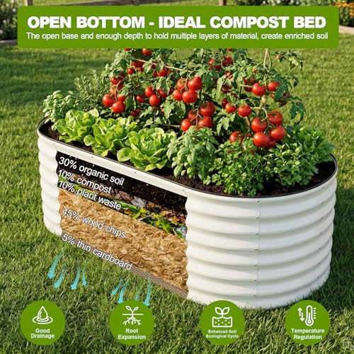 24" Tall Galvanized Raised Garden Bed Outdoor, 6x3x2ft, White - color: Pearl White, size: 6×3×2ft (1 Pack)