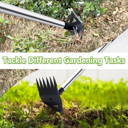 Weed Puller Tool with Long Handle, Hoe Garden Tool & Weed Rake for Weeding - color: Black