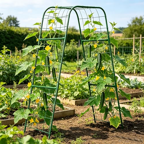 U-Shape Cucumber Trellis for Raised Bed, Garden Trellis for Climbing Plants Outdoor, Metal Arch Plant Support, Vegetables Trellis for Squash Grape Pea Bean Vines Flower 47x15.7in