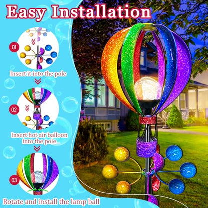 72 in Large Wind Spinners Outdoor, Solar Hot Air Balloon Wind Sculpture - color: 72 In-hot Air Balloon