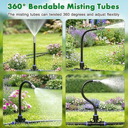 360° Adjustable Drip Irrigation System, 49FT Garden Watering System with 15 Nozzles, Water Sprinkler for Garden, Yard, Lawn, Greenhouse, Plants, Backyard Misting System - size: 49FT