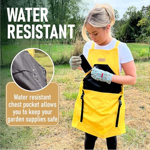 Grampa's Gardening Apron Cross Back Garden Apron with Large Pockets - color: Yellow