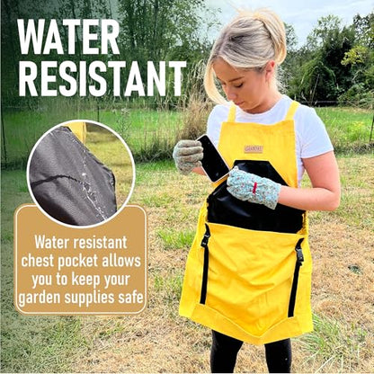 Grampa's Gardening Apron Cross Back Garden Apron with Large Pockets - color: Yellow
