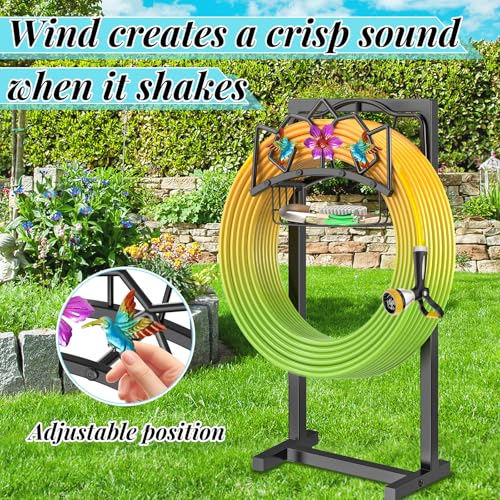 Garden Hose Holder, Heavy Duty Metal Water Hose Holder with Storage Basket, Freestanding Hose Stand Hanger, Sturdy Hoses Storage Rack 150-feet for Outside Yard Lawn - style: Hummingbird+Basket