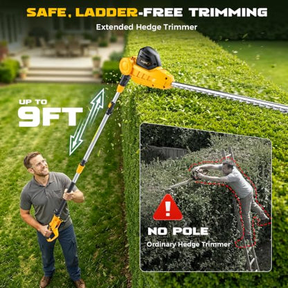 Ecarke Pole Hedge Trimmer Cordless Compatible with DeWalt 20V (Tool Only) - color: Yellow