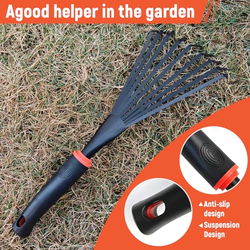 Small Hand Rake, Stainless Head and Tines, Gardening Hand Tool with Ergonomic Handle and Hanging Hole for Storage for Maintaining Raised Garden Beds - color: Large Weeding Rake