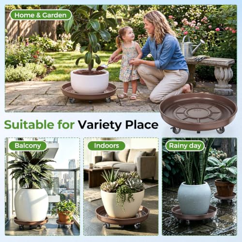 Plant Caddy With Wheels 16" Metal Plant Saucers for Indoors 420 Lb Capacity - size: 1 PACK 16 INCH
