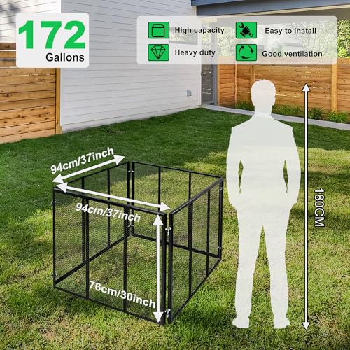 Large Metal Wire Mesh Compost Bin Outdoor, 172 Gallon, Black