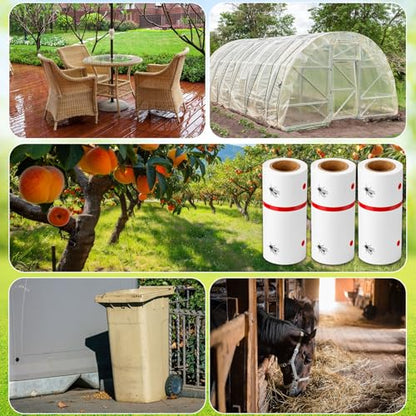 12 Rolls Spotted Lantern Fly Tree Trap 30 Feet Each Roll Lanternfly Tree Outdoor Fruit Fly Sticky Strips Paper Insect Sticky Barrier Trunk Wraps to Protect Plant, Lawn, Garden(White) - color: White