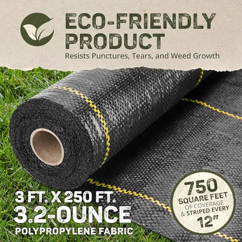 DeWitt Pro-5 Weed Barrier Fabric 5 oz, 3 x 250 Feet – Heavy-Duty - size: 1 Pack, style: 3' x 250'