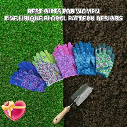 Cute Pattern Gardening Gloves,Thornproof Garden Glove,Gardener Gift - color: 2 Pairs Per Pack-lake Blue, size: Large