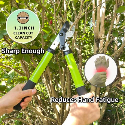 YRTSH Garden Shears Set, 2-Piece Pruning Loppers & Pruners with Gear System