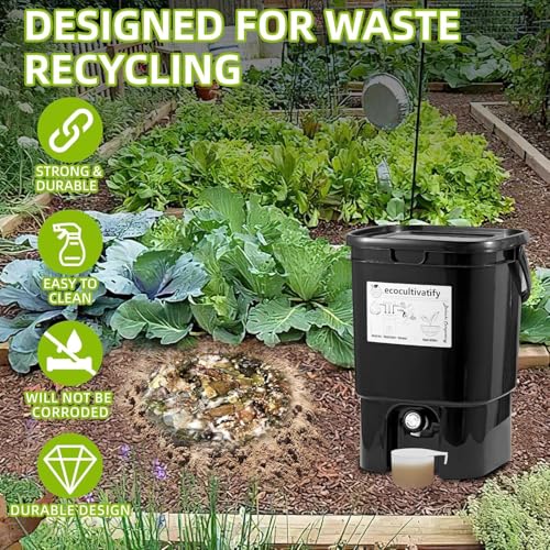 20L Bokashi Compost Bin, 5.28 Gallon Compost Bin for Kitchen Composter with Lid, Bokashi Start Kit with Bran (Tan & Dark Green) (20L/5.28GAL Black) - color: 20L/5.28GAL Black
