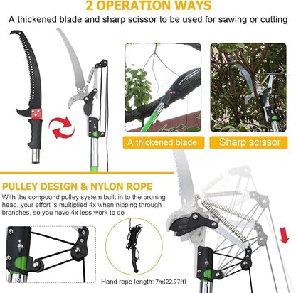 30 Feet Tree Pole Pruner Manual Branches Trimmer Tree Branch Garden Tools Loppers Hand Pole Saws Extendable Height Adustable System for Sawing and Shearing - size: 30FT